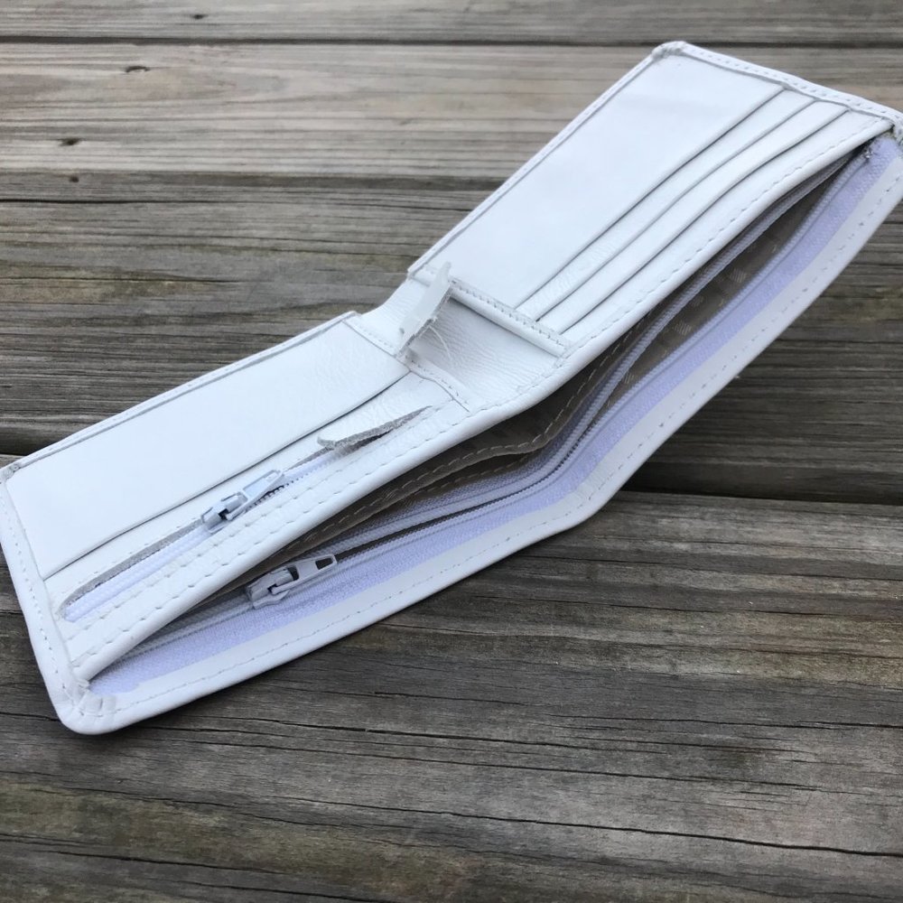 White Leather Men Wallet Handmade Card Holder Bifo - Picture 10 of 10